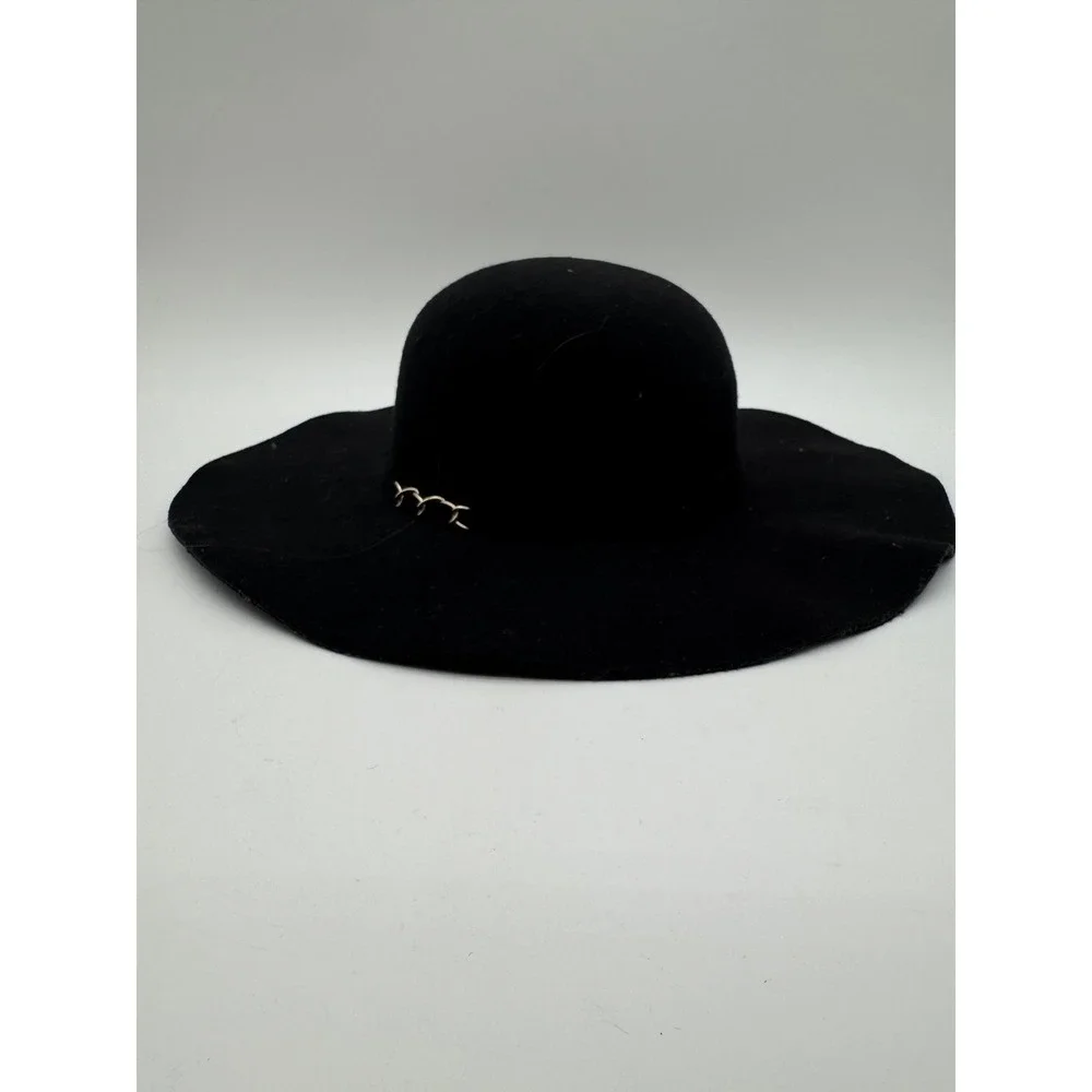 Chic Ruff Black Floppy Wide Brim Hat Bow Detail Polyester Felt One Size Boho